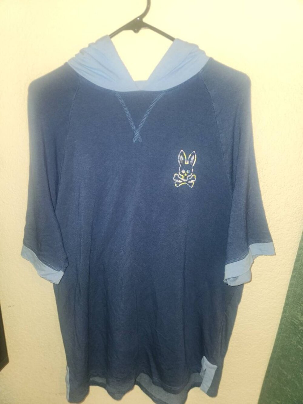 Psycho Bunny Men's Short Sleeve Colorblock Hoodie Size Large Navy Blue